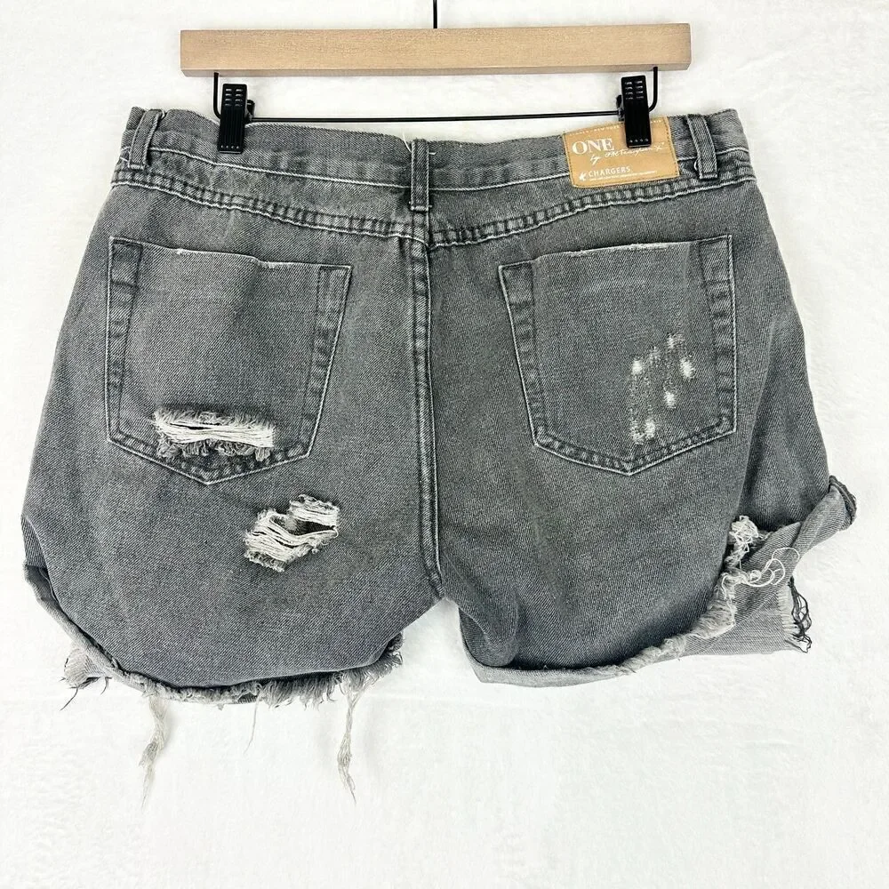 One Teaspoon Chargers Low Waist Denim Shorts Size 29 Gray Long Line Medium Rise